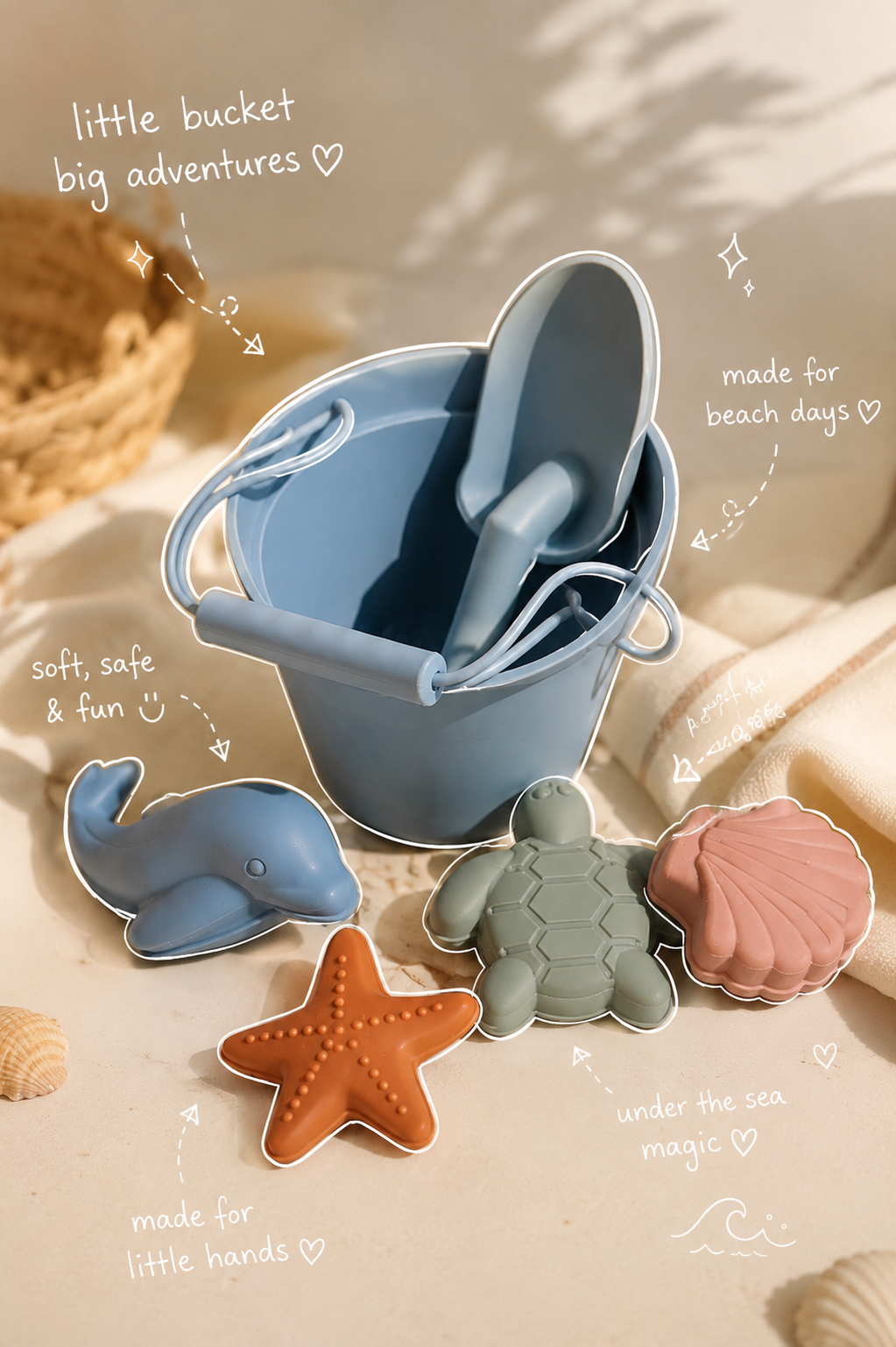 Premium Blue Silicone Beach & Bath Play Set | Foldable, BPA-Free