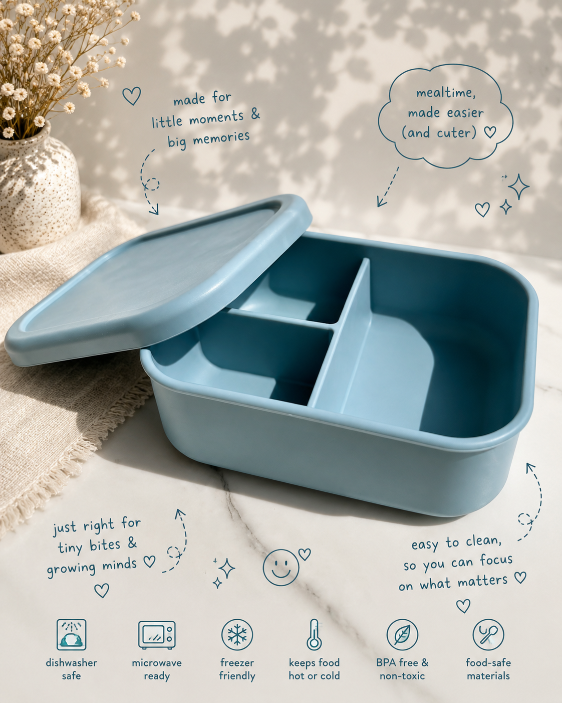 Silicone Lunch Box with 3 Compartments | BPA-Free Food Container