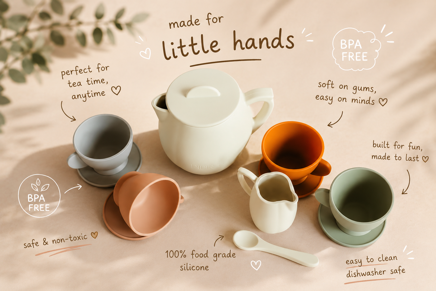 Premium 12-Piece Silicone Tea Set | BPA-Free Pretend Play Toy