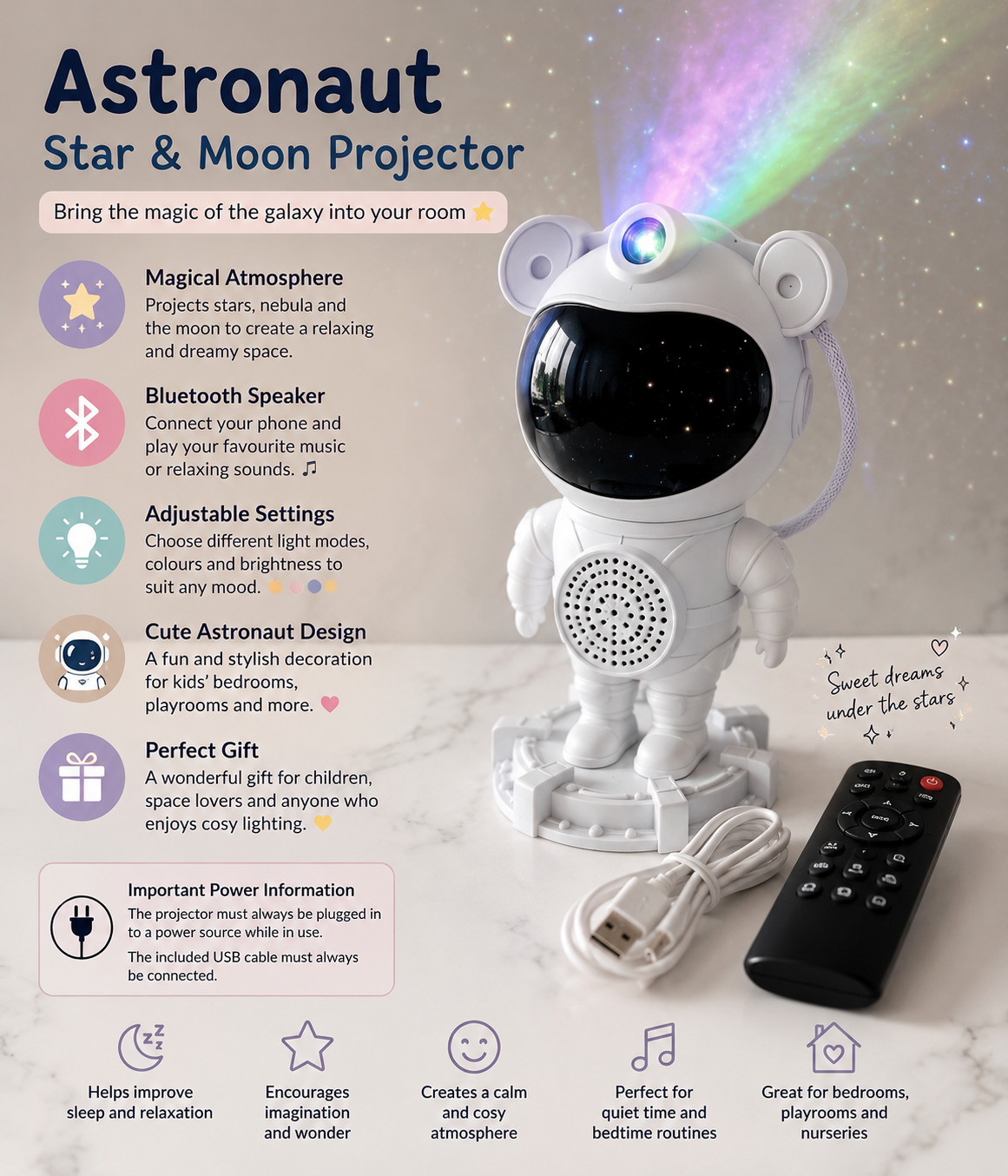 🌙✨ Astronaut Star &amp; Moon Light Projector