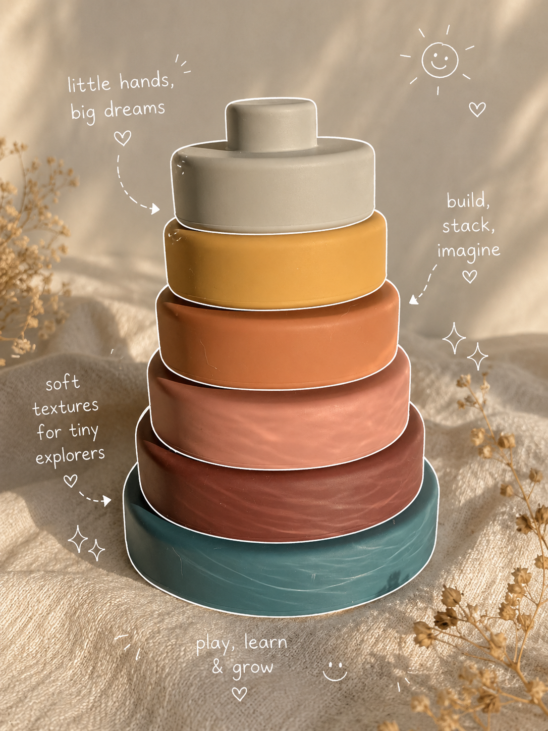 Silicone Stacking Tower Toy for Babies & Toddlers